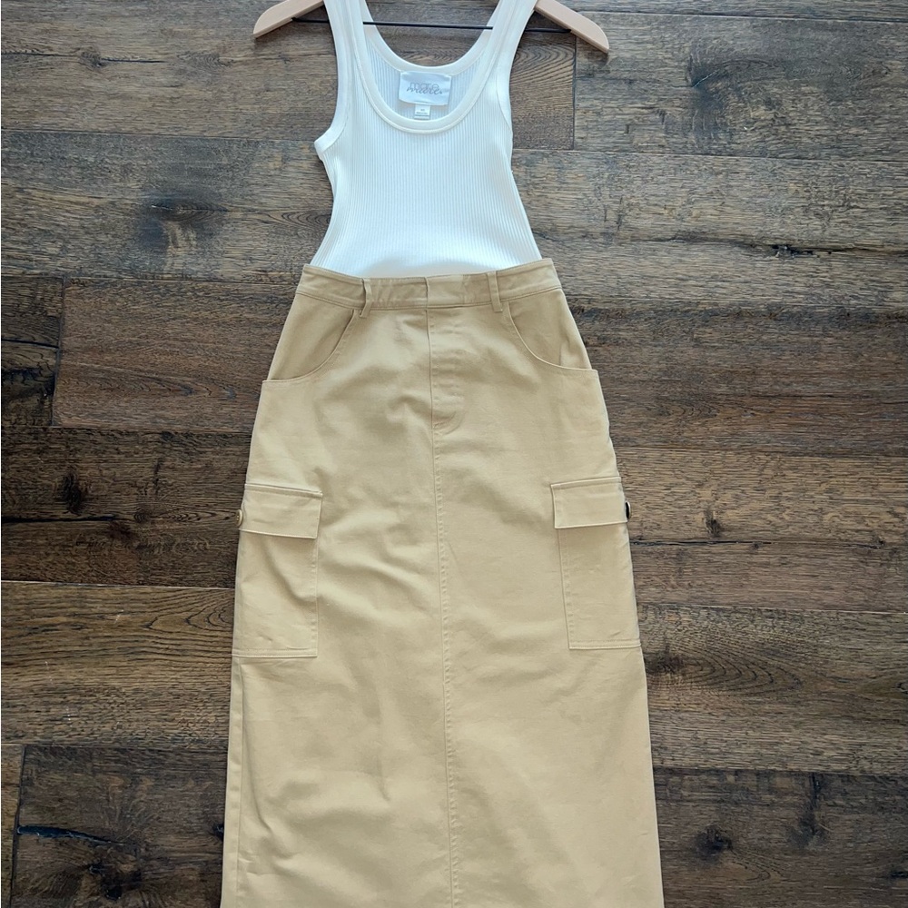 Anthropologie Cream and Tan Tank Dress